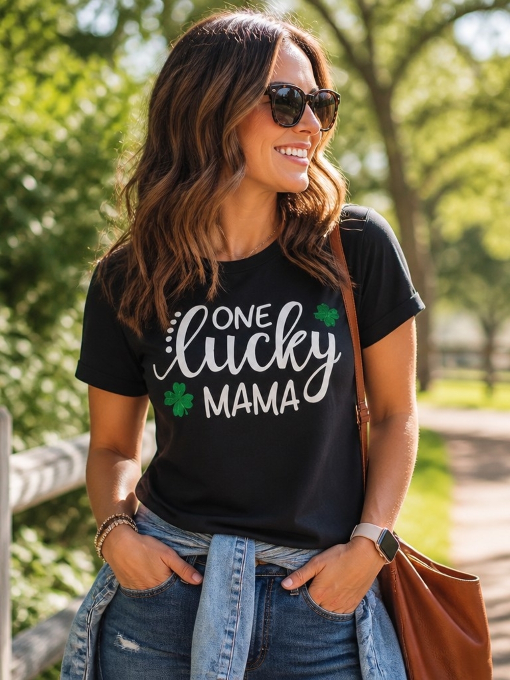 Celebrate It Black "One Lucky Mama" Short Sleeve Tee with Green Shamrocks